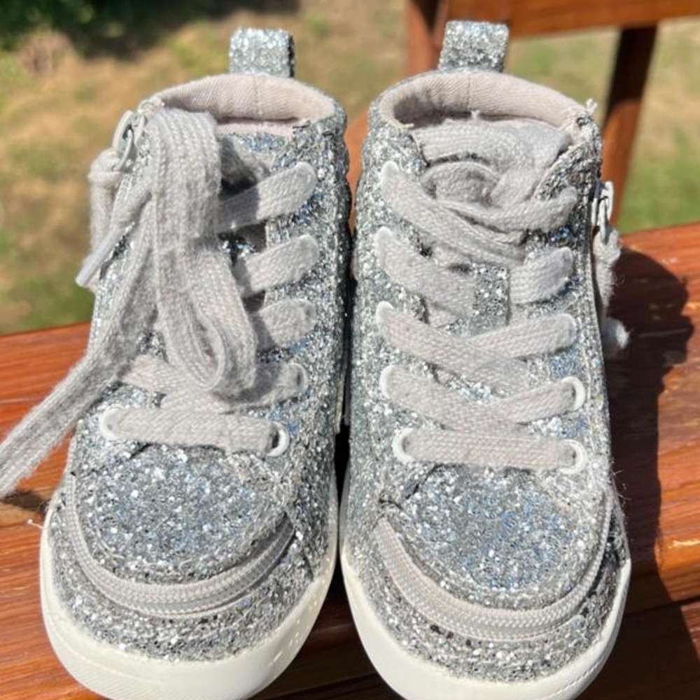 Billy Footwear Youth 6 Girls Silver Glitter High Top Brace Support Sneakers
